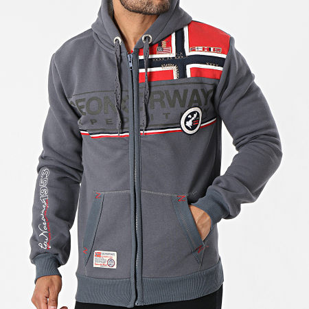 Geographical Norway - Sweat Zippé Capuche Flipper Gris Anthracite