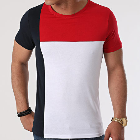 LBO - Tee Shirt Bande Tricolore 1621 Blanc Bleu Marine Rouge