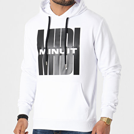 Midi Minuit - Sweat Capuche Logo Impact Blanc Noir