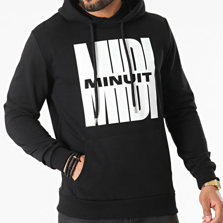 Midi Minuit - Sweat Capuche Logo Impact Noir Blanc