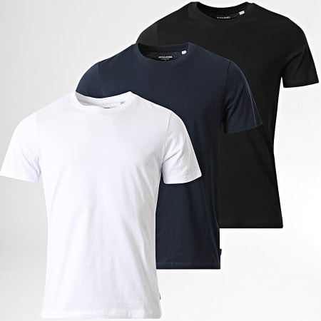 Jack And Jones - Lote de 3 camisetas Basic Organic Navy White Black