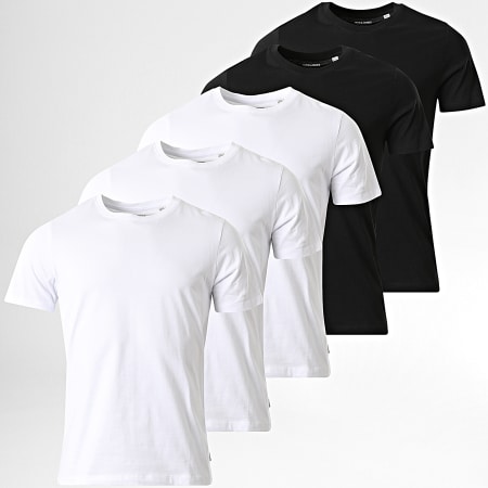 Jack And Jones - Set di 5 magliette organiche di base bianche e nere