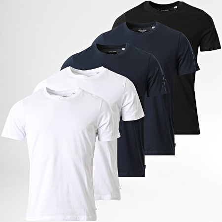 Jack And Jones - Confezione da 5 magliette blu navy bianco nero