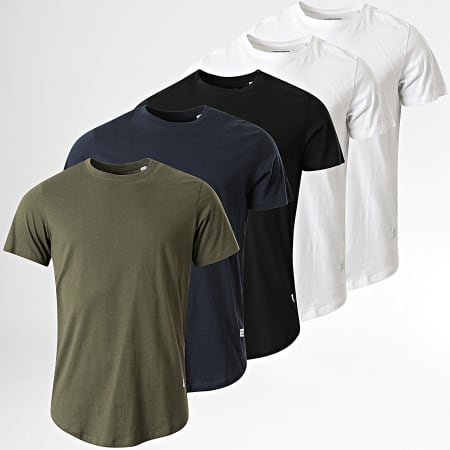 Jack And Jones - Confezione da 5 T-shirt oversize Noa Bianco Nero Navy Verde Khaki