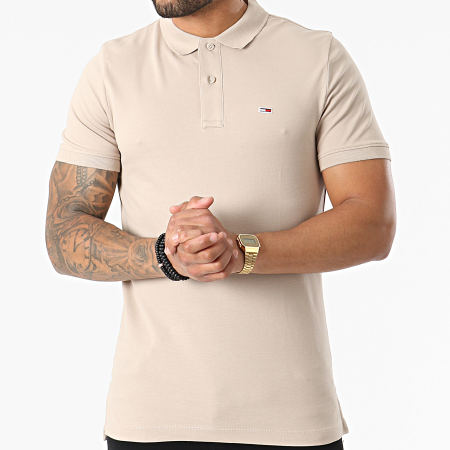 Tommy Jeans - Polo Manches Courtes Classic Solid Stretch 9439 Beige Taupe