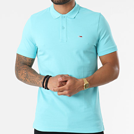 Tommy Jeans - Polo Manches Courtes Classic Solid Stretch 9439 Bleu Turquoise