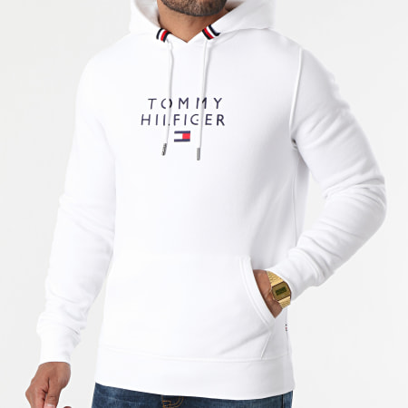 Tommy Hilfiger - Sweat Capuche Stacked Tommy Flag 7397 Blanc