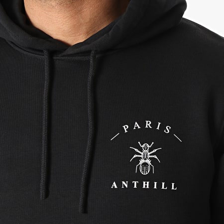 Anthill - Felpa con cappuccio con logo sul petto, nero