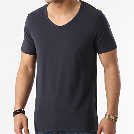 Jack And Jones - Camiseta básica con cuello en V Azul marino