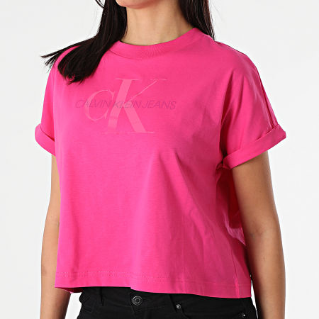 Calvin Klein - Tee Shirt Femme Tonal Monogram 6347 Rose Fuchsia
