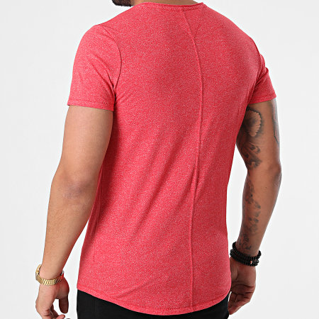 Tommy Jeans - Tee Shirt Oversize Col V Slim Jaspe 9587 Rouge Chiné