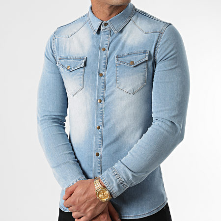 LBO - Camicia jeans super skinny a maniche lunghe 865 Denim blu chiaro