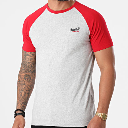 Superdry - Tee Shirt OL Baseball M1010864A Gris Chiné Rouge