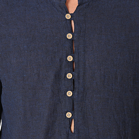 Armita - JCH-802 Camisa azul marino jaspeada de manga larga con cuello tunecino