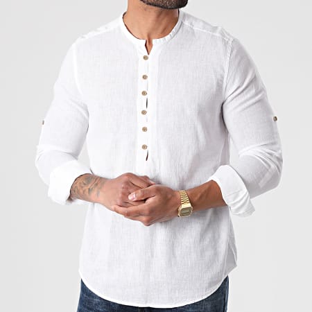 Armita - JCH-802 Camisa blanca de manga larga con cuello tunecino
