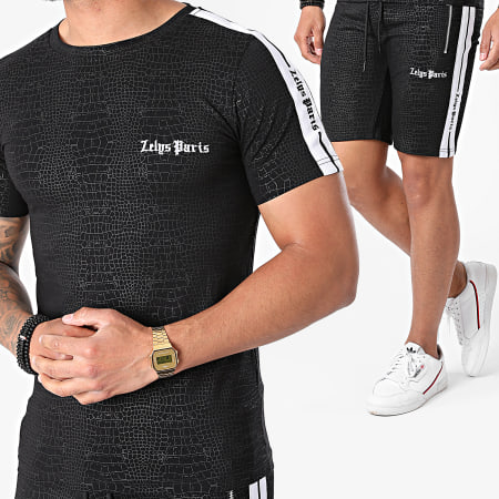 Zelys Paris - Negro Croc Stripe Jogging Shorts Camiseta Set