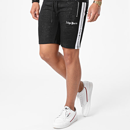 Zelys Paris - Negro Croc Stripe Jogging Shorts Camiseta Set