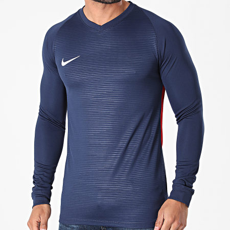 Nike - Tee Shirt Manches Longues Col V Dri-FIT Bleu Marine Rouge