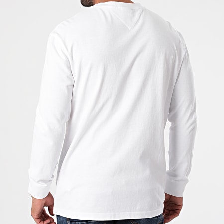 Tommy Jeans - Tee Shirt Manches Longues Small Flag Box Logo 0240 Blanc