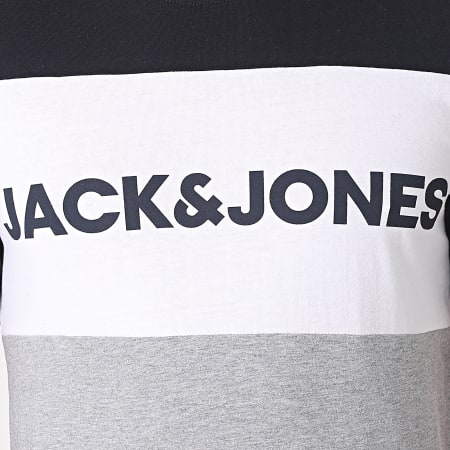 Jack And Jones - Tee Shirt Logo Blocking Gris Chiné Bleu Marine