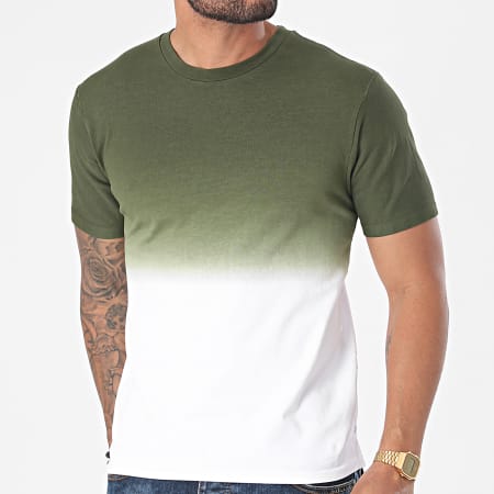 John H - Camiseta oversize T110 Blanco Verde Caqui Degradado