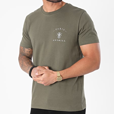 Anthill - Tee Shirt Chest Logo Vert Kaki Blanc