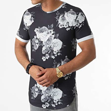 LBO - Oversize Impreso Camiseta Con Solapa 1664 Negro Floral
