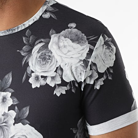 LBO - Oversize Impreso Camiseta Con Solapa 1664 Negro Floral