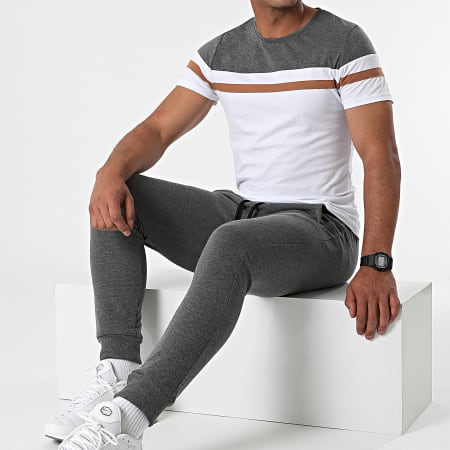 LBO - Tricolore Maglietta Pantaloni Set da jogging 1753 Grigio Cammello Bianco