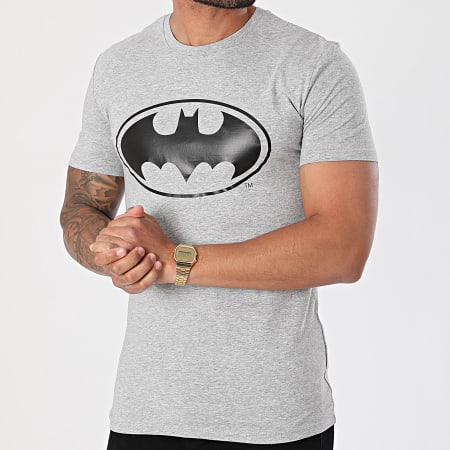 DC Comics - Maglietta con logo nero grigio screziato