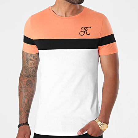 Final Club - Tee Shirt Tricolore Avec Broderie 669 Blanc Noir Orange Pastel