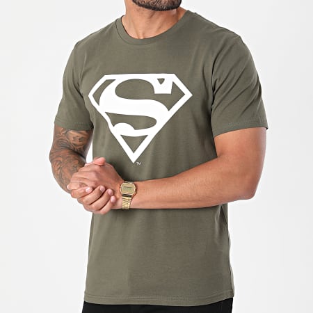 DC Comics - Camiseta Logo Verde Caqui Blanca