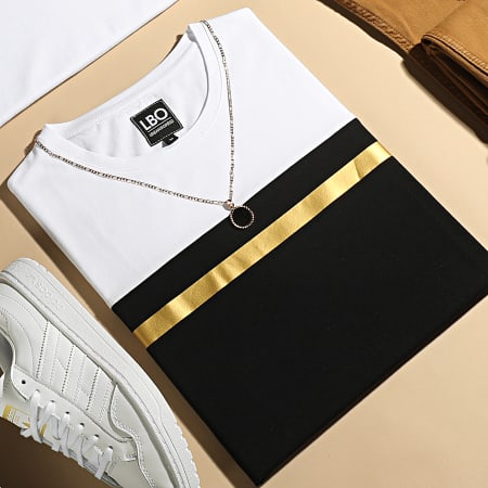 LBO - Tee Shirt Tricolore Bande Gold 1571 Noir Blanc
