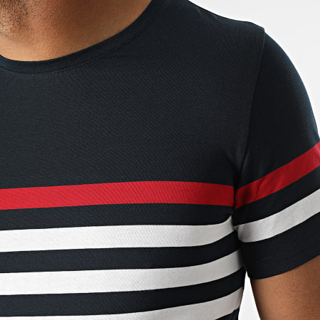LBO - 1638 Camiseta a rayas azul marino, blanco y rojo