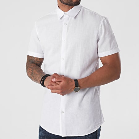 Selected - Chemise Manches Courtes Slim New Linen Blanc
