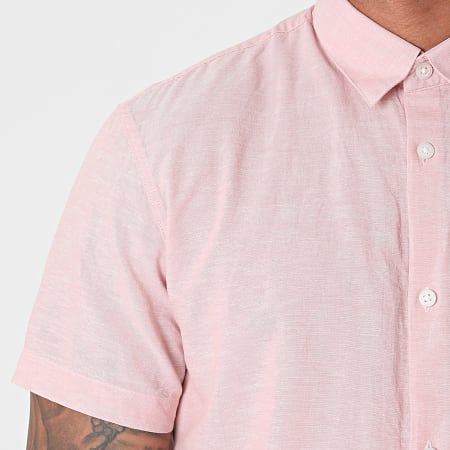 Selected - Chemise Manches Courtes Slim New Linen Rose
