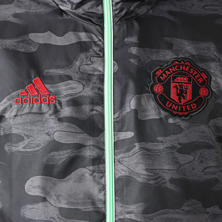adidas - Coupe-Vent Capuche A Bandes Manchester United GQ2534 Noir Gris Anthracite Camouflage