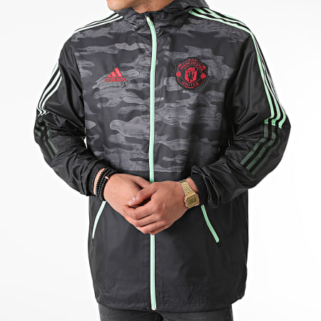 adidas - Coupe-Vent Capuche A Bandes Manchester United GQ2534 Noir Gris Anthracite Camouflage