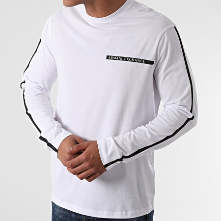 Armani Exchange - Tee Shirt Manches Longues A Bandes 3KZTFE-ZJH4Z Blanc