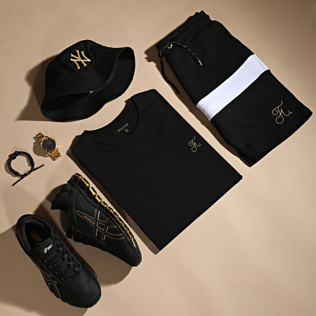 Final Club - Premium Fit Gold Label Pantalones cortos de jogging bicolor con bordado dorado 582 Negro