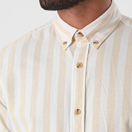 Jack And Jones - Chemise Manches Courtes A Rayures Tom Blanc Beige