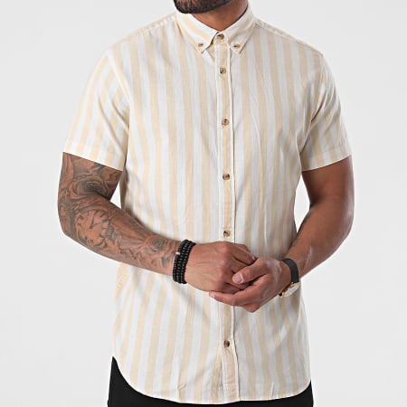 Jack And Jones - Chemise Manches Courtes A Rayures Tom Blanc Beige