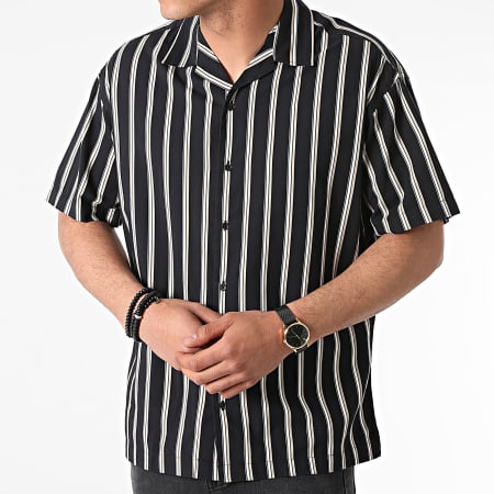Jack And Jones - Chemise Manches Courtes A Rayures Stripe Resort Noir