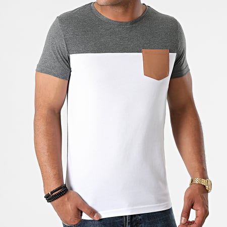 LBO - Tee Shirt Poche 1667 Blanc Gris Camel