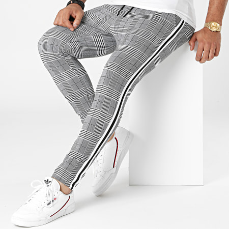 LBO - Pantaloni Carreaux con strisce 0026 Grigio Nero Bianco