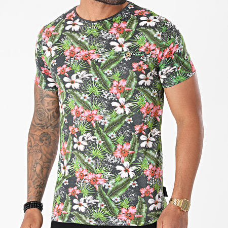 La Maison Blaggio - Tee Shirt Moore Gris Anthracite Vert Floral