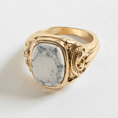 Chained And Able - Bague Square Detail White Stone RC18008 Doré