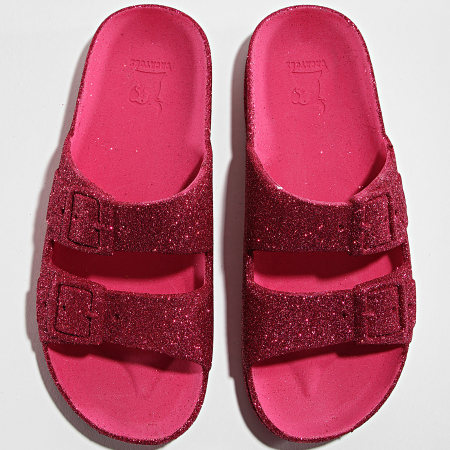 Sandales Plates Femme CACATOES Trancoso - Paillettes Violettes, Semelle Rose | Taille 31/32, PVC Recyclable