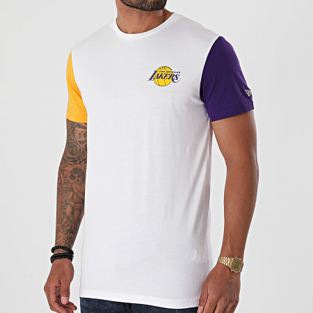 New Era - Tee Shirt NBA Color Block Los Angeles Lakers 12553340 Blanc