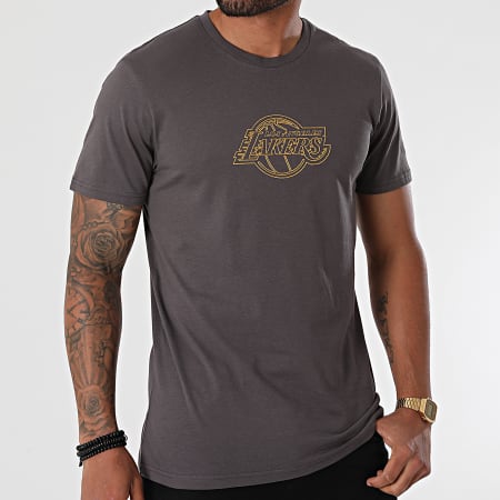 New Era - Tee Shirt Chain Stitch Los Angeles Lakers 12720136 Gris Anthracite